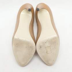 Fendi Beige Lizard Embossed and Leather Scalloped Peep Toe Platform Pumps Size 36