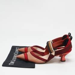 Fendi Multicolor Canvas and Mesh Colibri Slingback Pumps Size 41