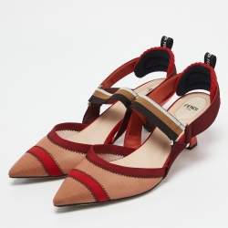 Fendi Multicolor Canvas and Mesh Colibri Slingback Pumps Size 41