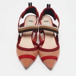 Fendi Multicolor Canvas and Mesh Colibri Slingback Pumps Size 41