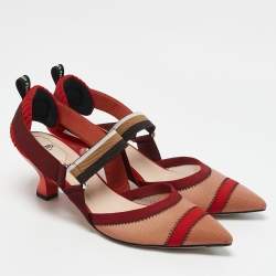 Fendi Multicolor Canvas and Mesh Colibri Slingback Pumps Size 41