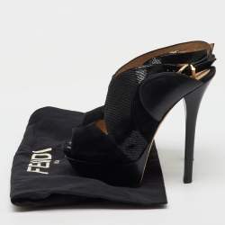 Fendi Black Suede and Leather Peep Toe Platform Slingback Pumps Size 39.5