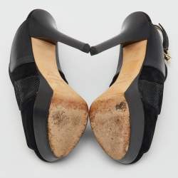 Fendi Black Suede and Leather Peep Toe Platform Slingback Pumps Size 39.5