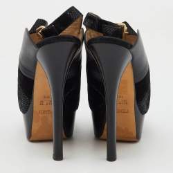 Fendi Black Suede and Leather Peep Toe Platform Slingback Pumps Size 39.5