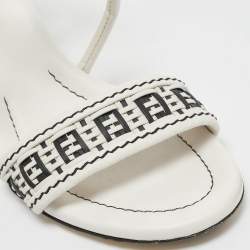 Fendi White/Black Leather Block Heel Ankle Strap Sandals Size 41