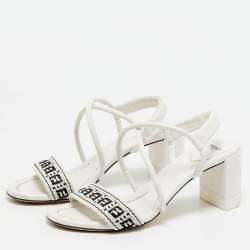Fendi White/Black Leather Block Heel Ankle Strap Sandals Size 41