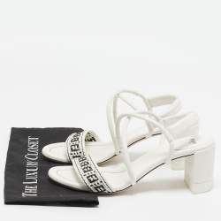 Fendi White/Black Leather Block Heel Ankle Strap Sandals Size 41