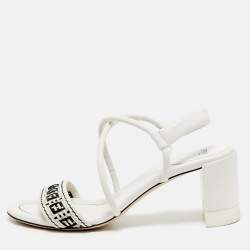 Fendi White/Black Leather Block Heel Ankle Strap Sandals Size 41