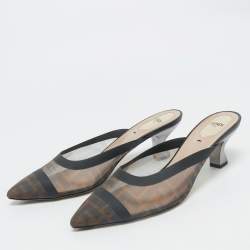 Fendi Black/Brown Zucca Mesh Colibri Heel Mules Size 40