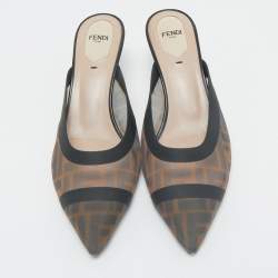 Fendi Black/Brown Zucca Mesh Colibri Heel Mules Size 40