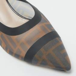 Fendi Black/Brown Zucca Mesh Colibri Heel Mules Size 40