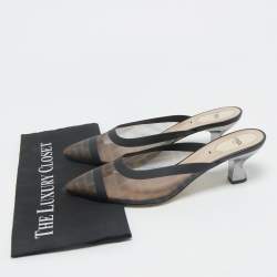 Fendi Black/Brown Zucca Mesh Colibri Heel Mules Size 40