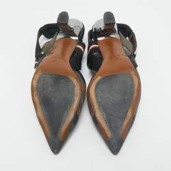 Fendi Brown/Black Zucca Mesh and Canvas Colibri Slingback Pumps Size 38