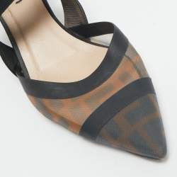 Fendi Brown/Black Zucca Mesh and Canvas Colibri Slingback Pumps Size 38