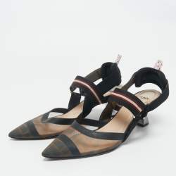 Fendi Brown/Black Zucca Mesh and Canvas Colibri Slingback Pumps Size 38