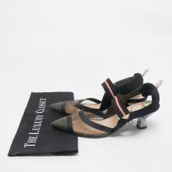 Fendi Brown/Black Zucca Mesh and Canvas Colibri Slingback Pumps Size 38