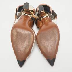 Fendi Brown/White Zucca PVC and Fabric Colibri Slingback Pumps Size 38
