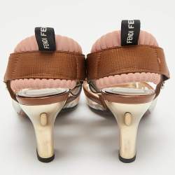 Fendi Brown/White Zucca PVC and Fabric Colibri Slingback Pumps Size 38