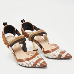 Fendi Brown/White Zucca PVC and Fabric Colibri Slingback Pumps Size 38