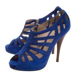 Pre Owned Fendi Cobalt Blue Suede Cut Out Booties Size 37