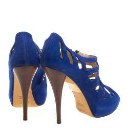 Pre Owned Fendi Cobalt Blue Suede Cut Out Booties Size 37