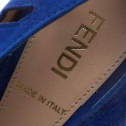 Pre Owned Fendi Cobalt Blue Suede Cut Out Booties Size 37