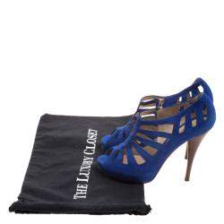 Pre Owned Fendi Cobalt Blue Suede Cut Out Booties Size 37
