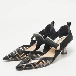 Pre Owned Fendi Black Leather and Zucca PVC Colibri Slingback Pumps Size 37