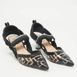 Pre Owned Fendi Black Leather and Zucca PVC Colibri Slingback Pumps Size 37