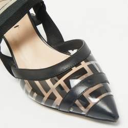 Pre Owned Fendi Black Leather and Zucca PVC Colibri Slingback Pumps Size 37