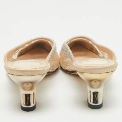 Fendi Beige Mesh Crystal Embellished Colibri Heel Mules Size 35
