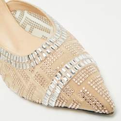Fendi Beige Mesh Crystal Embellished Colibri Heel Mules Size 35