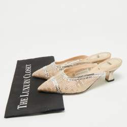 Fendi Beige Mesh Crystal Embellished Colibri Heel Mules Size 35