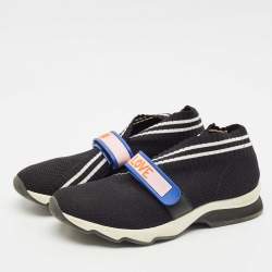 Fendi Black Knit Fabric Rockoko Low Top Sneakers Size 38