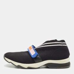 Fendi Black Knit Fabric Rockoko Low Top Sneakers Size 38