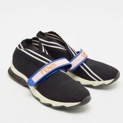Fendi Black Knit Fabric Rockoko Low Top Sneakers Size 38