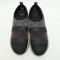 Fendi Tricolor Zucca Mesh and Leather Runway Slip On Sneakers Size 38