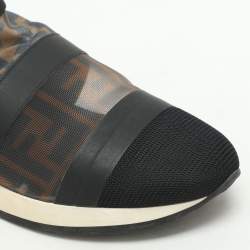 Fendi Tricolor Zucca Mesh and Leather Runway Slip On Sneakers Size 38