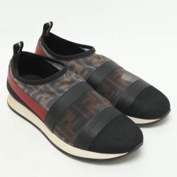 Fendi Tricolor Zucca Mesh and Leather Runway Slip On Sneakers Size 38