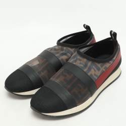 Fendi Tricolor Zucca Mesh and Leather Runway Slip On Sneakers Size 38