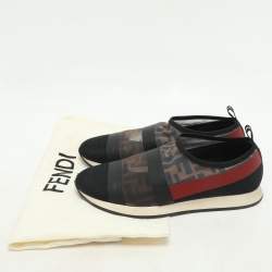 Fendi Tricolor Zucca Mesh and Leather Runway Slip On Sneakers Size 38