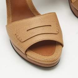 Fendi Brown Lizard Embossed Leather Platform Ankle Strap Sandals Size 40