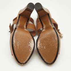 Fendi Brown Lizard Embossed Leather Platform Ankle Strap Sandals Size 40