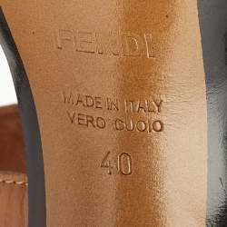 Fendi Brown Lizard Embossed Leather Platform Ankle Strap Sandals Size 40