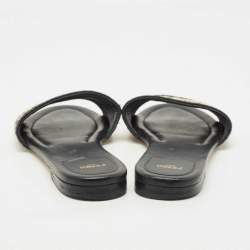 Fendi Black/Cream Woven Raffia and Leather FF Flat Slides Size 41