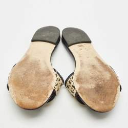 Fendi Black/Cream Woven Raffia and Leather FF Flat Slides Size 41
