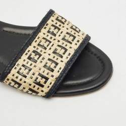 Fendi Black/Cream Woven Raffia and Leather FF Flat Slides Size 41
