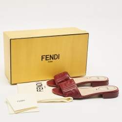 Fendi Burgundy FF Embossed Leather Slide Sandals Size 36