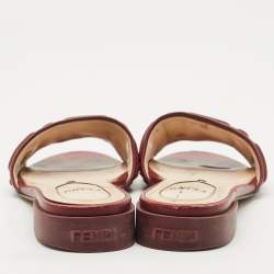 Fendi Burgundy FF Embossed Leather Slide Sandals Size 36