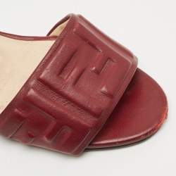 Fendi Burgundy FF Embossed Leather Slide Sandals Size 36